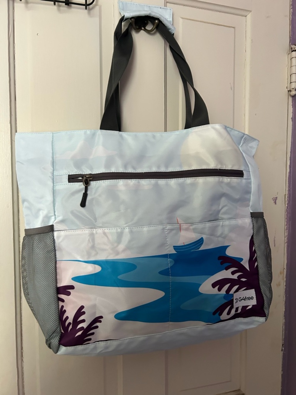 Light Blue Coastal Print beach Bag